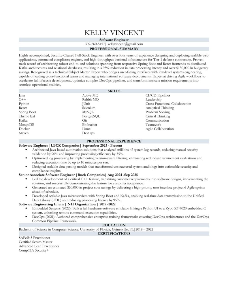 Resume examples for technology professionals